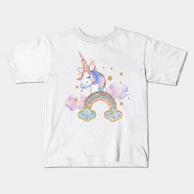 Unicorn Rainbow Glitter Kids T-Shirt by tfortwo